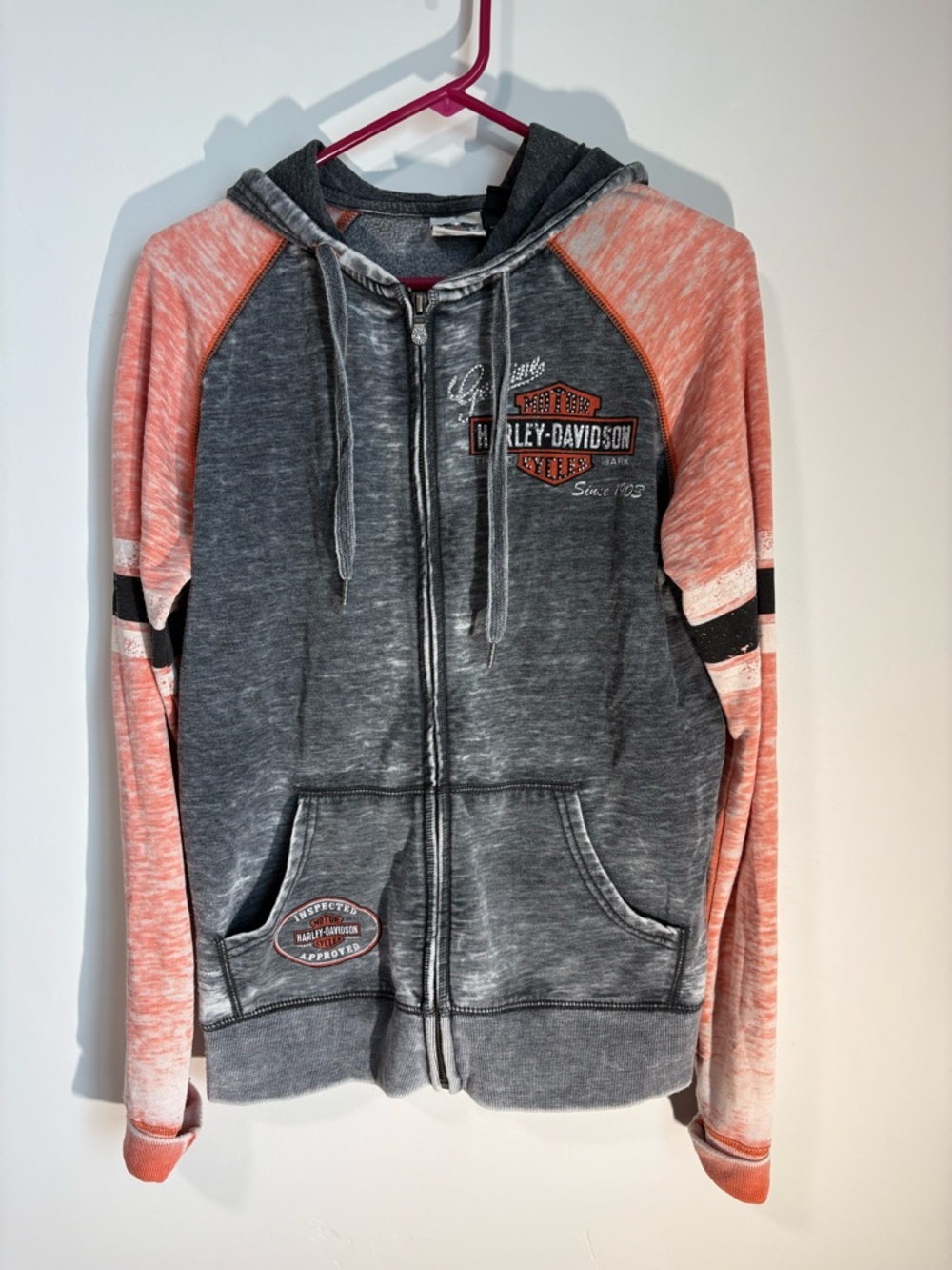 Harley-Davidson Gray Hoodie with Coral Accents